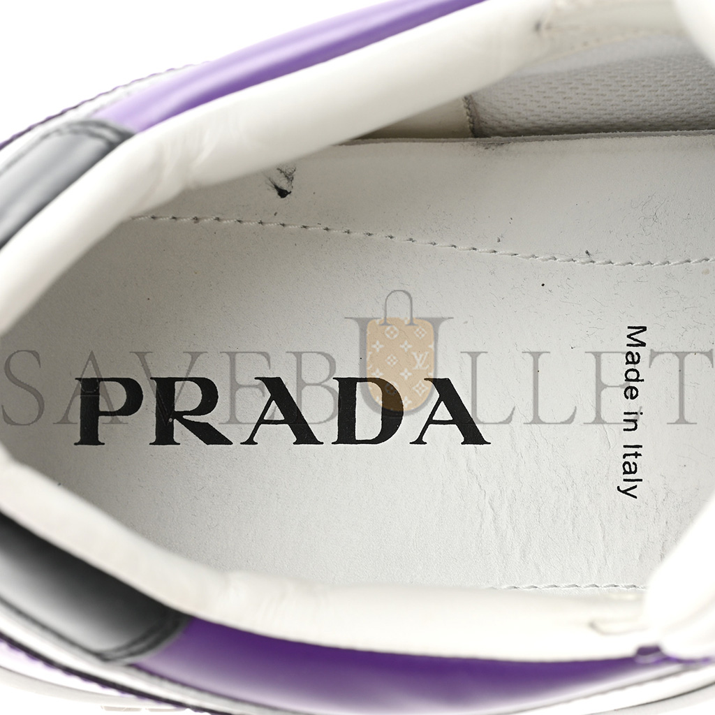 PRADA VITELLO ROIS METAL TRIANGLE LOGO MENS DOWNTOWN LOW TOP SNEAKERS 8 WHITE CICLAMINO