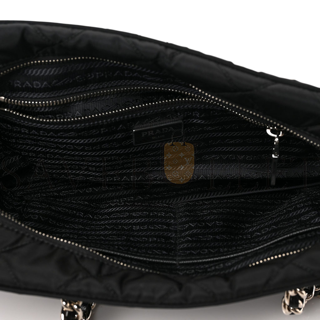 PRADA NYLON TESSUTO IMPUNTU QUILTED SHOULDER BAG BLACK (30*21*11cm)