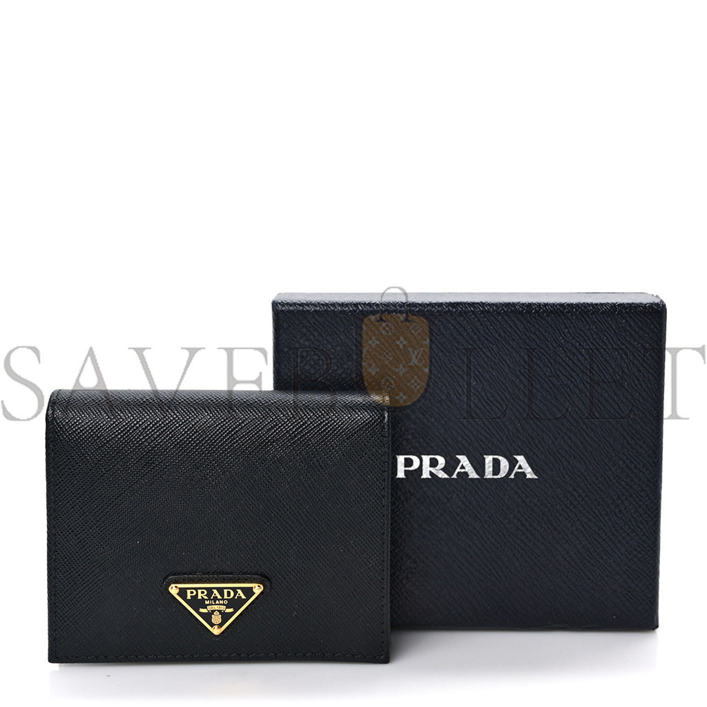 PRADA SAFFIANO TRIANGLE BI-FOLD WALLET BLACK (11*8*3cm)