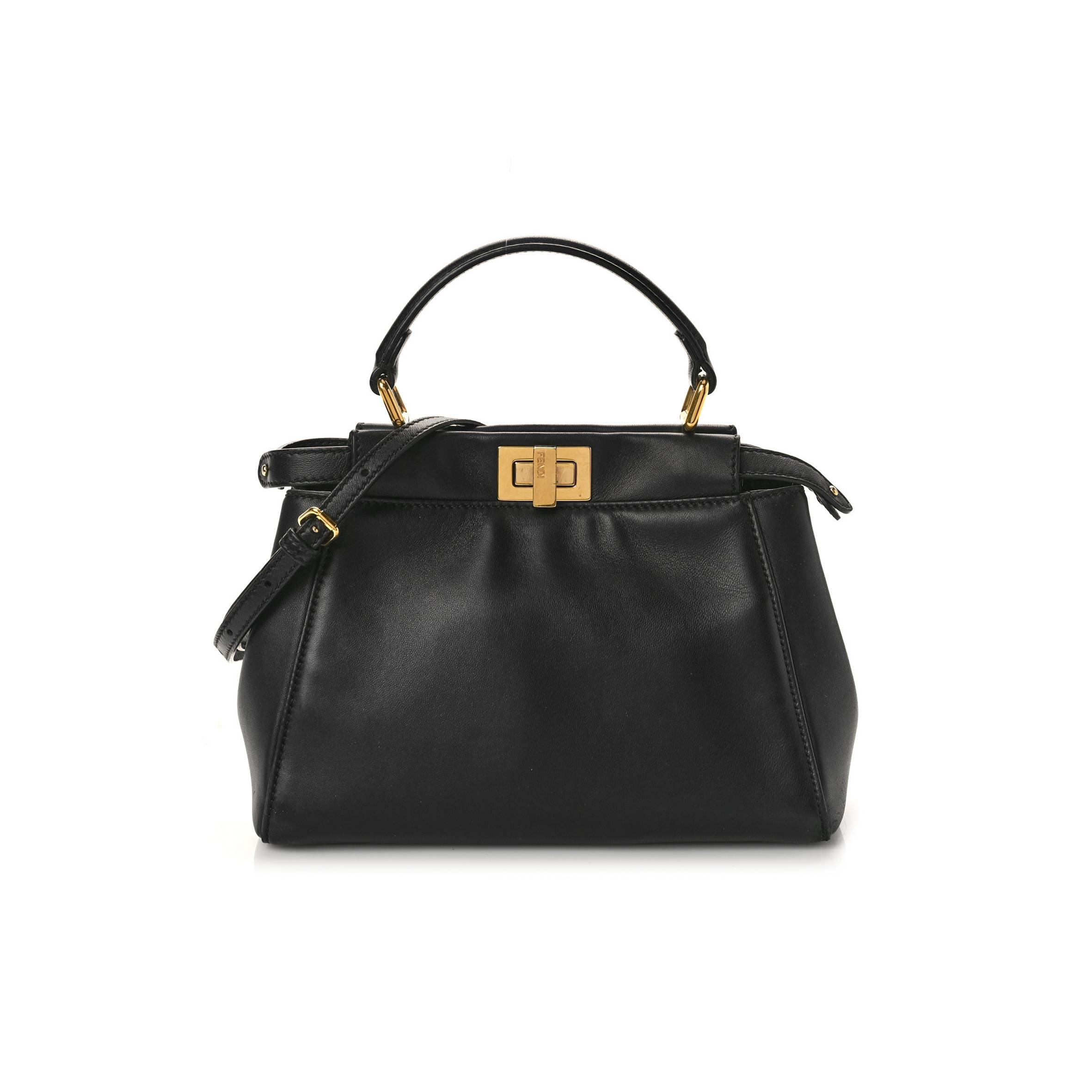 FENDI NAPPA MINI PEEKABOO ICONIC SATCHEL BLACK (23*17*11cm)