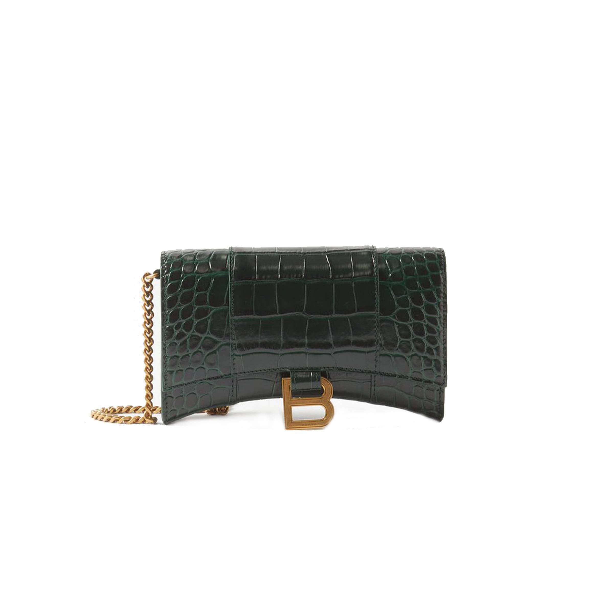 BALENCIAGA GREEN HOURGLASS CROC-EFFECT LEATHER CROSS-BODY BAG  MATCHESFASHION US (19.8*12.1*5cm)