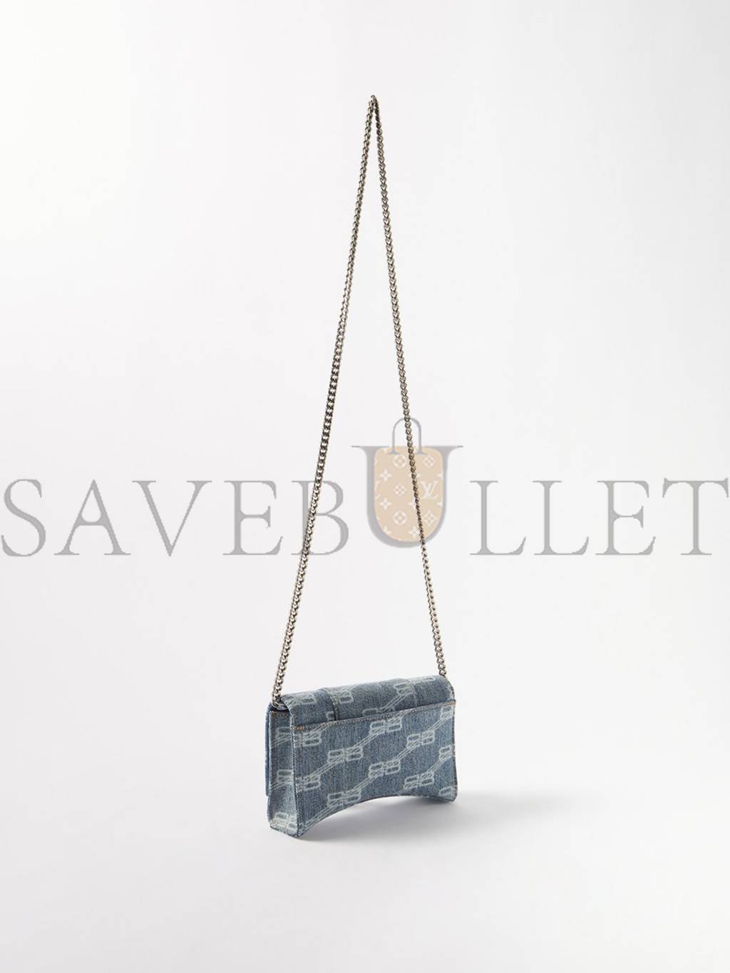 BALENCIAGA BLUE HOURGLASS LOGO-PRINT DENIM CROSS-BODY BAG MATCHESFASHION US (19.5*12*4cm)