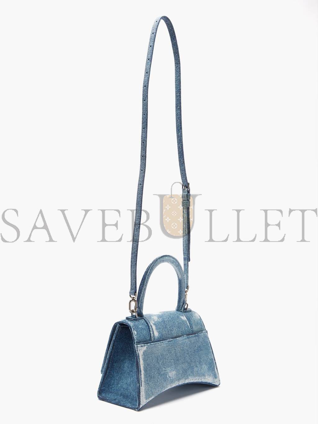 BALENCIAGA BLUE HOURGLASS DENIM-PRINT LEATHER BAG MATCHESFASHION US (26.1*14*10.6cm)