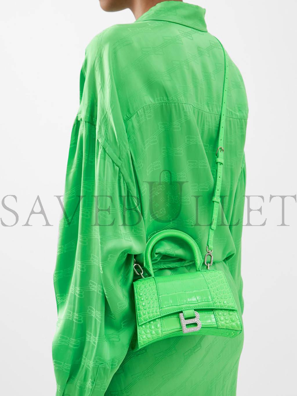 BALENCIAGA GREEN HOURGLASS XS CROCODILE-EFFECT LEATHER BAG  MATCHESFASHION US (19*12.5*8cm)