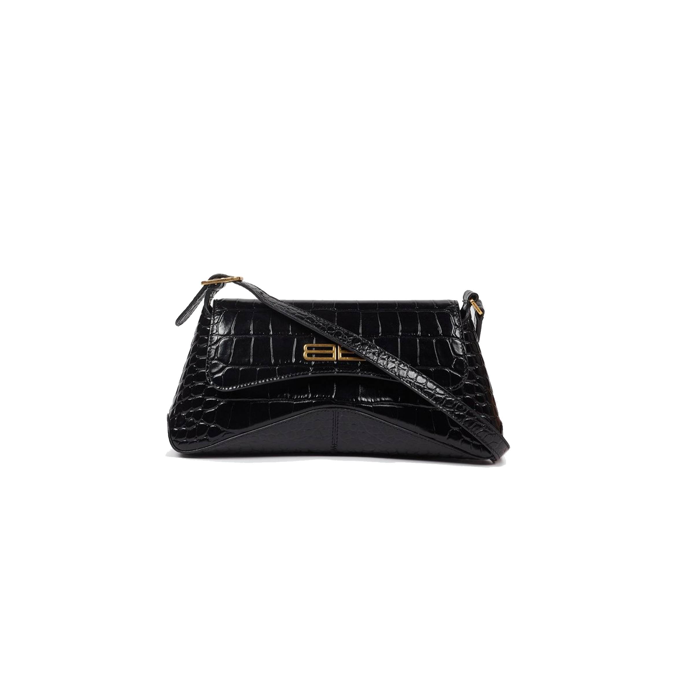 BALENCIAGA BLACK BB-PLAQUE CROCODILE-EFFECT LEATHER SHOULDER BAG MATCHESFASHION US (19*12.1*7.6cm)