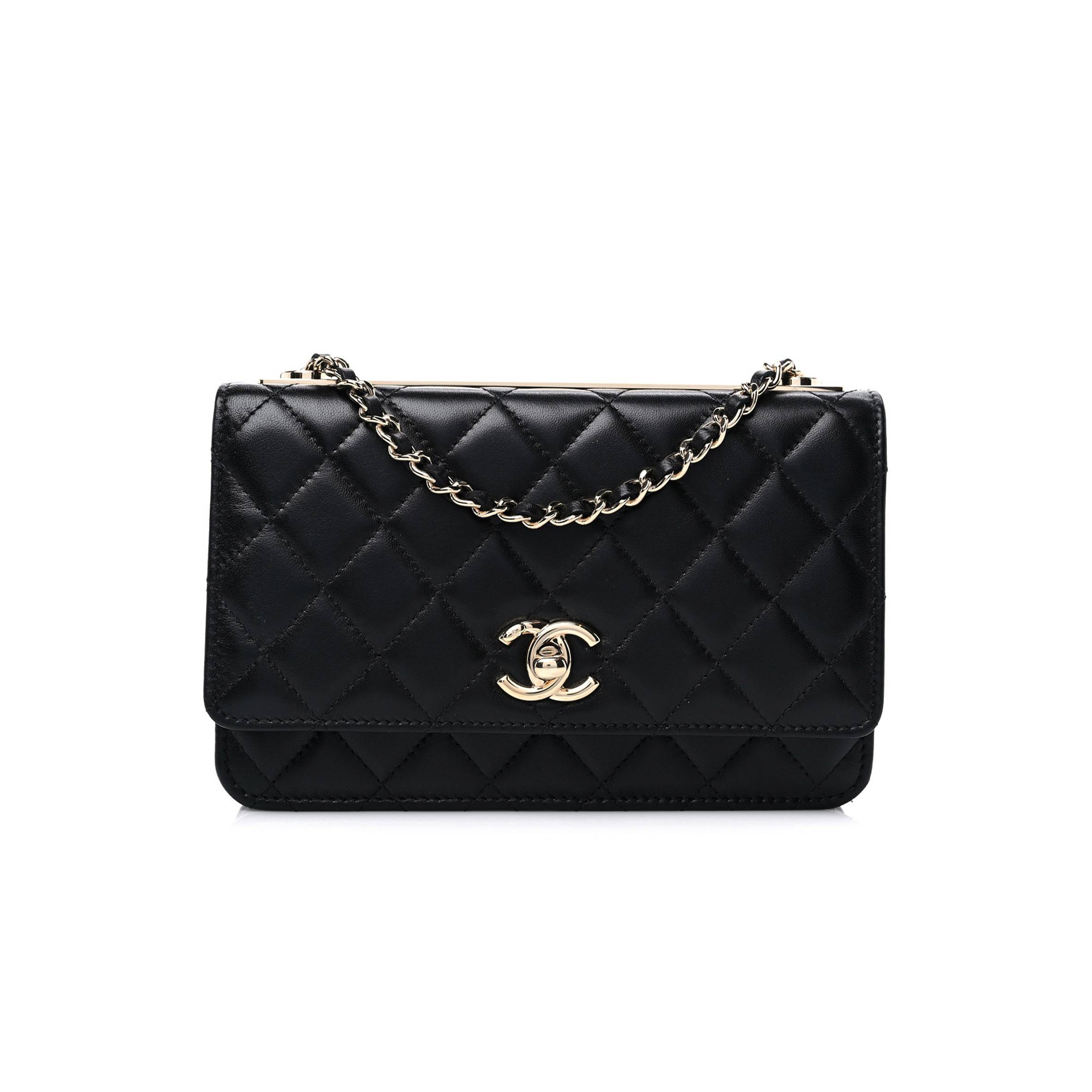 CHANEL LAMBSKIN QUILTED TRENDY CC WALLET ON CHAIN WOC BLACK ROSE GOLD HARDWARE (19*13*4cm)