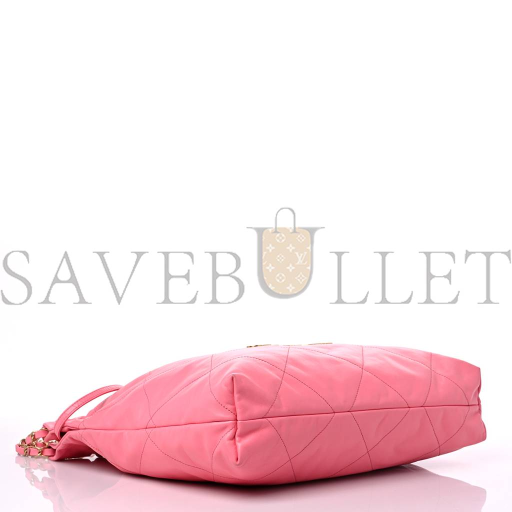 CHANEL SHINY CALFSKIN QUILTED CHANEL 22 DRAWSTRING BAG CORAL PINK GOLD HARDWARE (42*39*8cm)