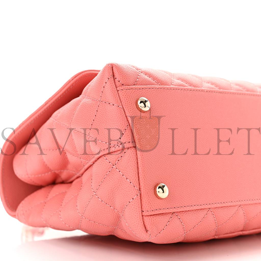 CHANEL CAVIAR QUILTED SMALL COCO HANDLE FLAP PINK ROSE GOLD HARDWARE (29*19*9cm)