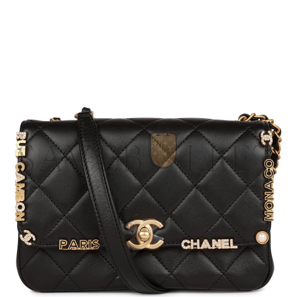 CHANEL MONACO MINI FLAP BAG BLACK LAMBSKIN ANTIQUE GOLD HARDWARE (19*13*8cm)