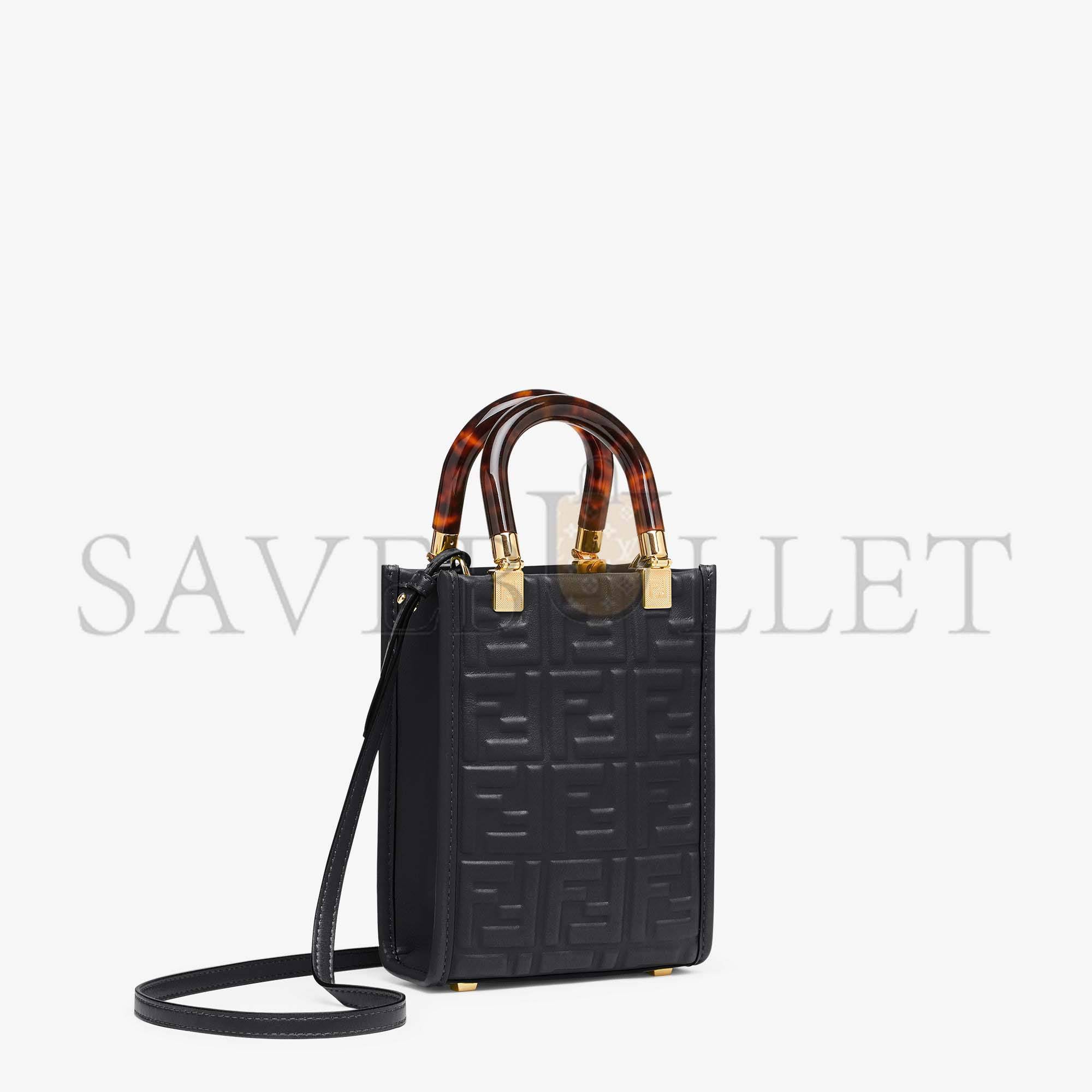 FENDI MINI SUNSHINE SHOPPER - BLACK LEATHER MINI BAG 8BS051AMCIF0KUR (18*13*6.5cm)