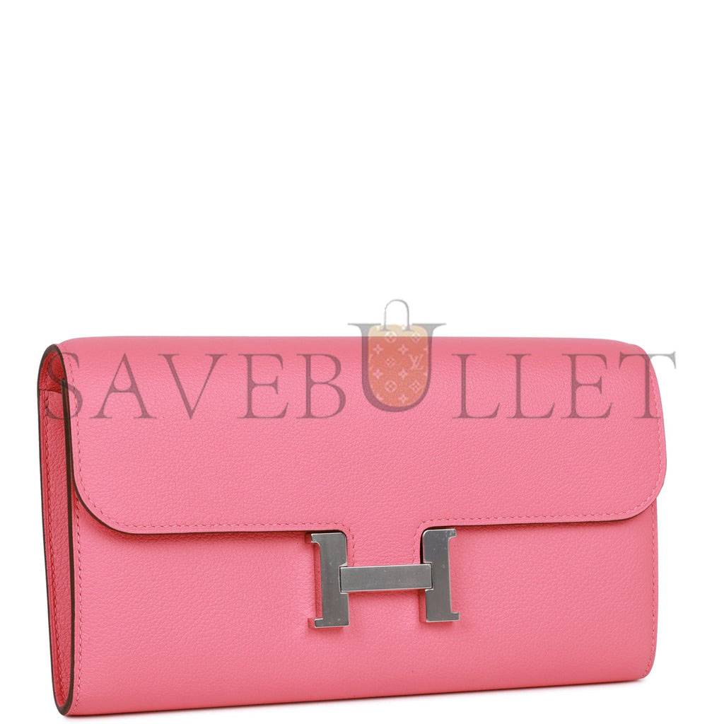 HERMES CONSTANCE WALLET TO GO ROSE AZALEE EVERCOLOR PALLADIUM HARDWARE (20.3*11.4*3.8cm)