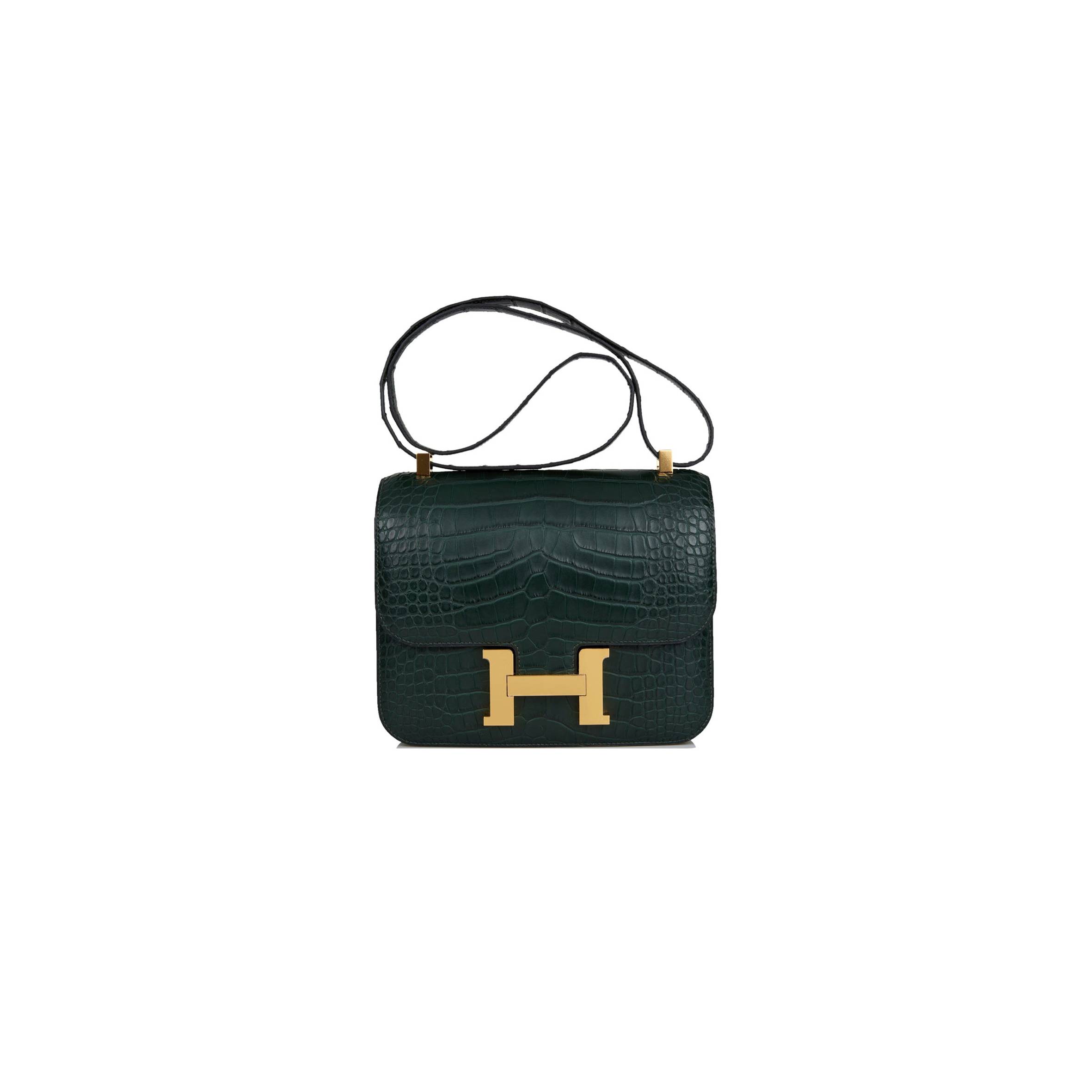 HERMES CONSTANCE 24 VERT FONCE MATTE ALLIGATOR GOLD HARDWARE (24cm)