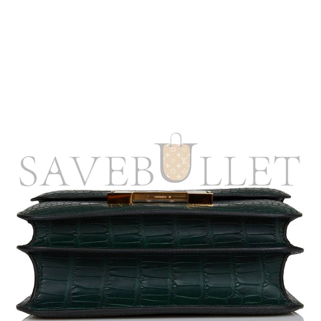 HERMES CONSTANCE 24 VERT FONCE MATTE ALLIGATOR GOLD HARDWARE (24cm)