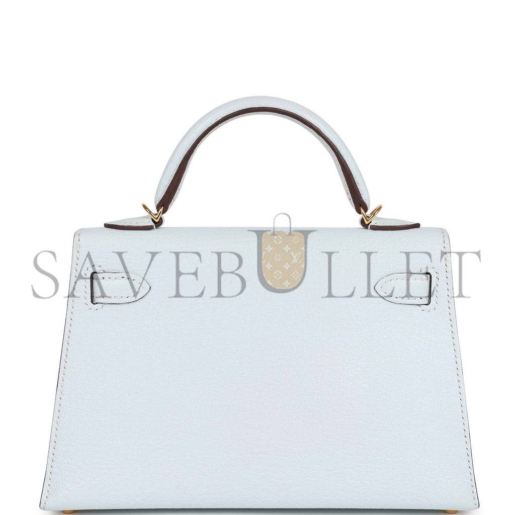 HERMES MINI HERMES KELLY SELLIER 20 BLEU BRUME CHEVRE GOLD HARDWARE (19*12*5.5cm)