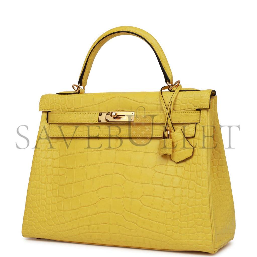 HERMES SPECIAL ORDER (HSS) KELLY RETOURNE 32 MIMOSA MATTE ALLIGATOR GOLD HARDWARE (32.*23*10.5cm)