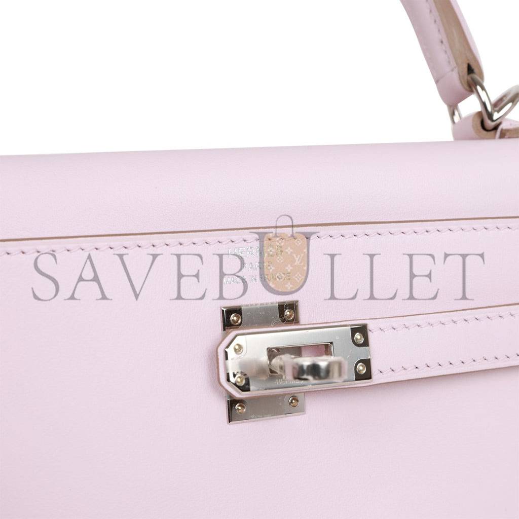 HERMES KELLY RETOURNE 25 MAUVE PALE SWIFT PALLADIUM HARDWARE HANDMADE(25*17*7cm)