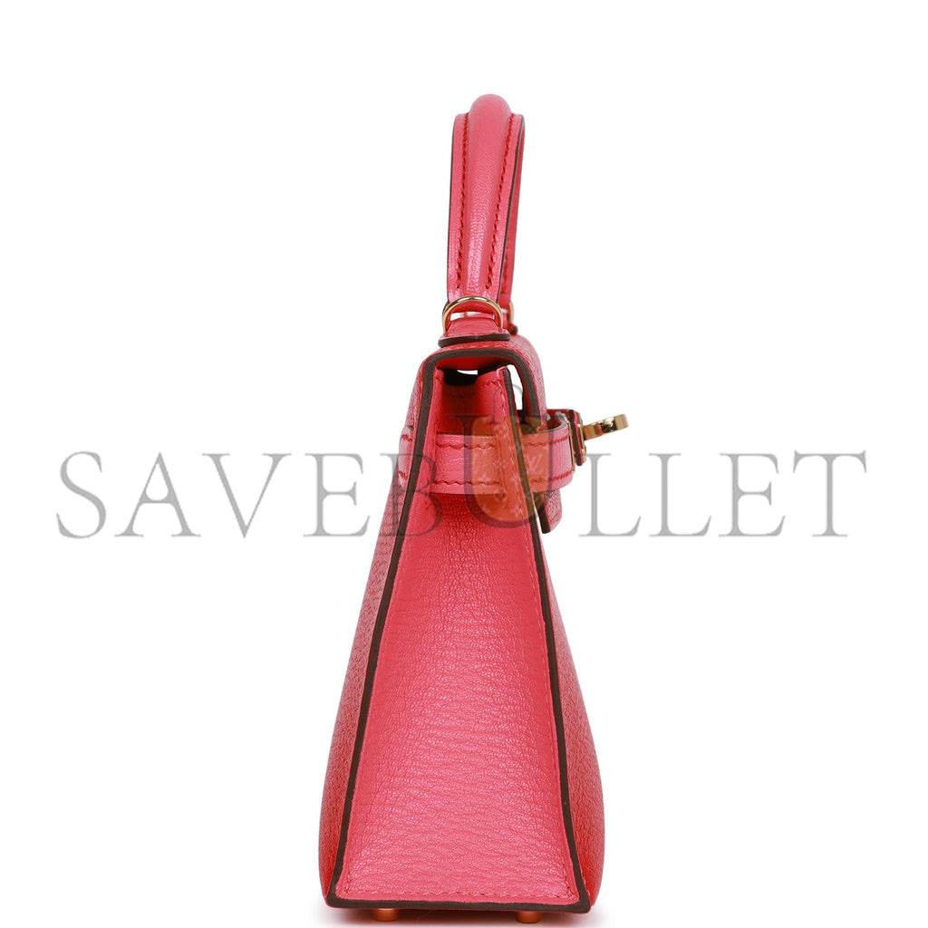 HERMES SPECIAL ORDER (HSS) KELLY MINI SELLIER 20 ROUGE DE COEUR AND ROSE LIPSTICK CHEVRE PERMABRASS HARDWARE (19*12*5.5cm)