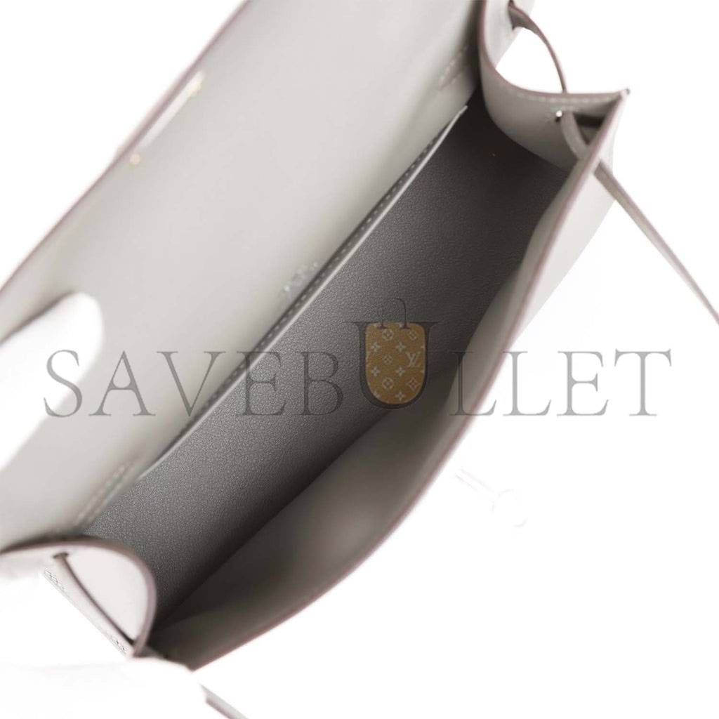 HERMES MINI KELLY POCHETTE GRIS MEYER SWIFT PALLADIUM HARDWARE  (22*14*7cm)