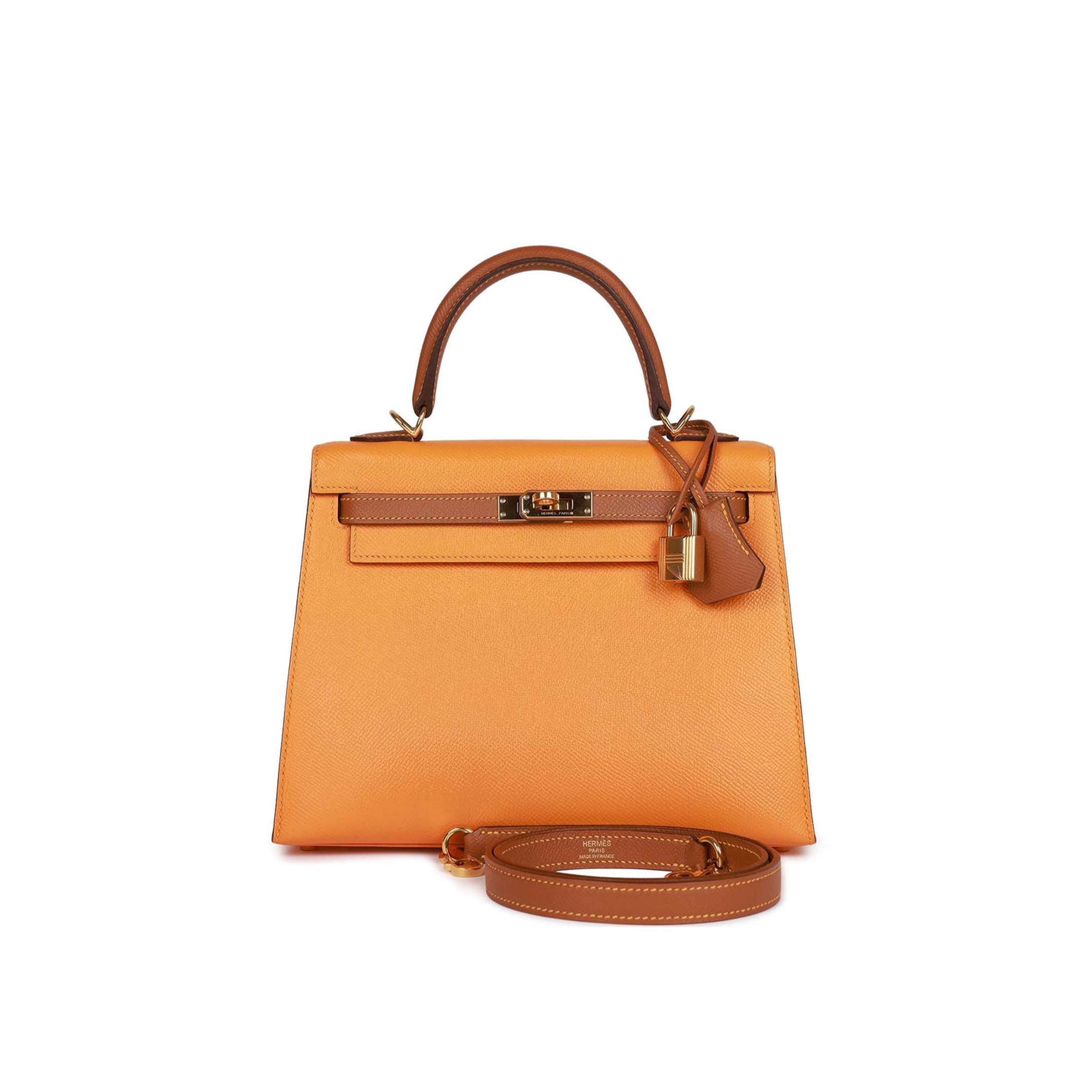 HERMES SPECIAL ORDER (HSS) KELLY SELLIER 25 JAUNE AMBRE AND GOLD EPSOM GOLD HARDWARE HANDMADE (25*17*7cm)