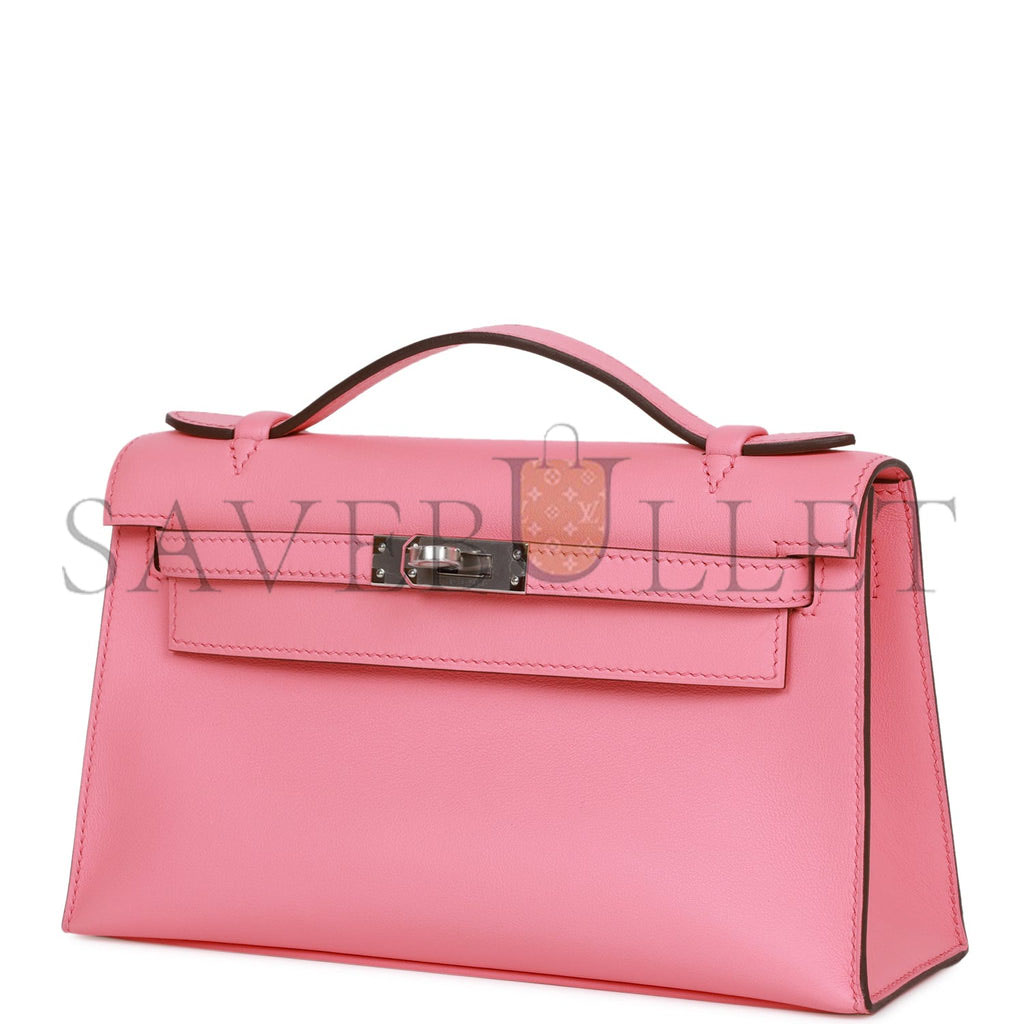 HERMES MINI KELLY POCHETTE ROSE D'ETE SWIFT PALLADIUM HARDWARE  (22*14*7cm)