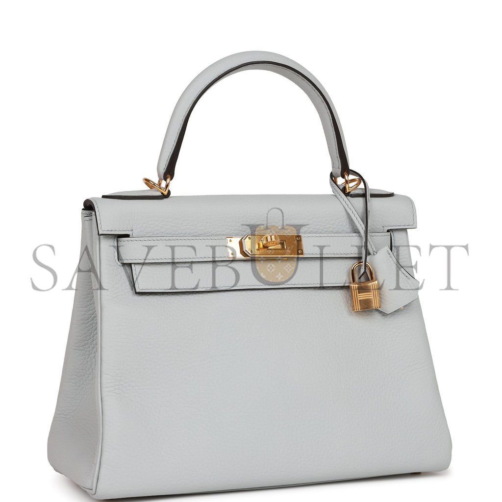 HERMES KELLY RETOURNE 28 BLEU PALE CLEMENCE GOLD HARDWARE (28*22*10cm)