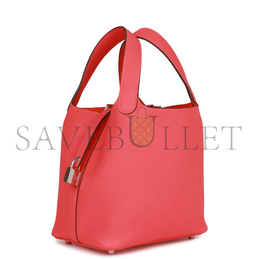 HERMES PICOTIN LOCK 18 ROSE TEXAS CLEMENCE PALLADIUM HARDWARE (18*13*18cm)