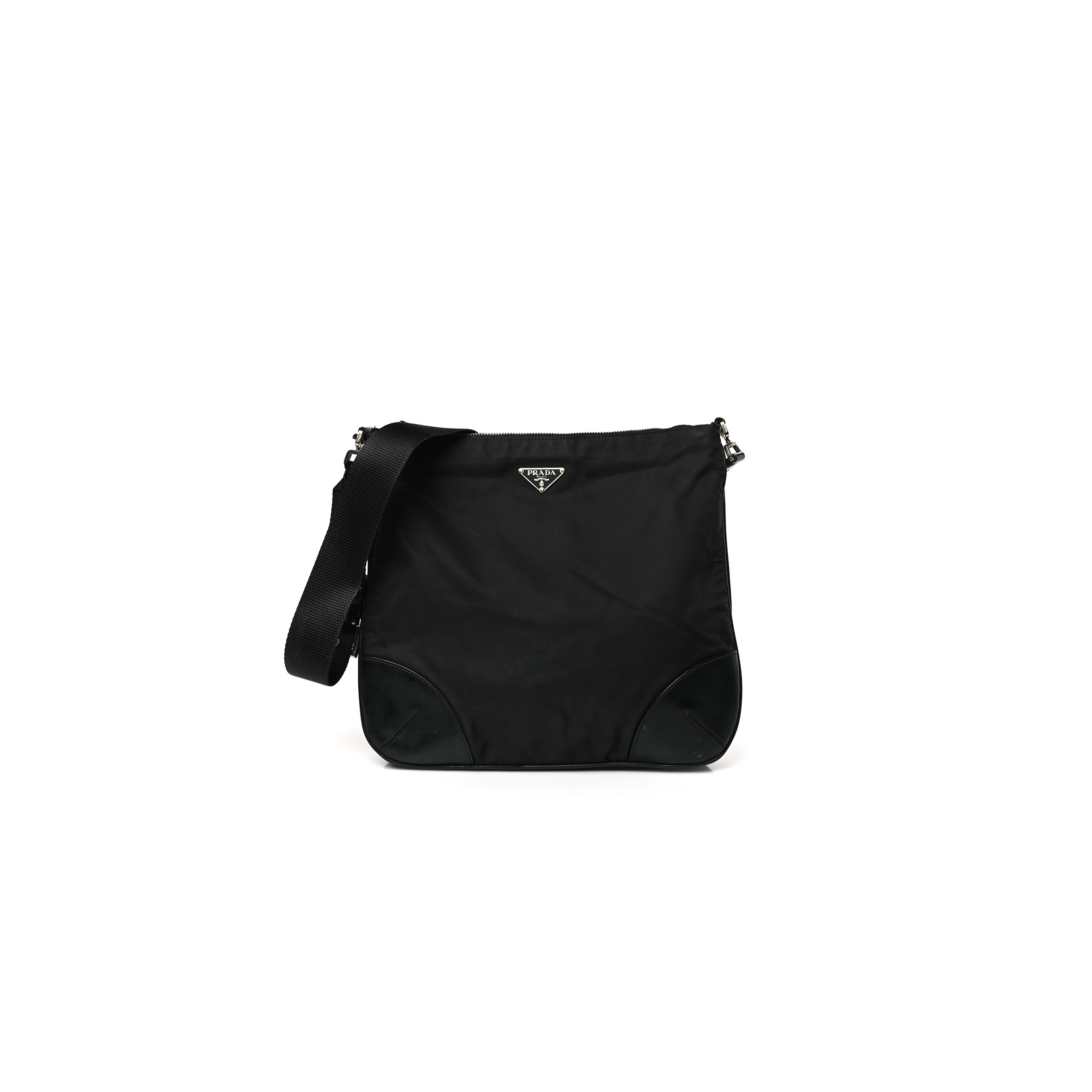 PRADA TESSUTO NYLON SOFT CALF SHOULDER BAG BLACK (32*30*8cm)