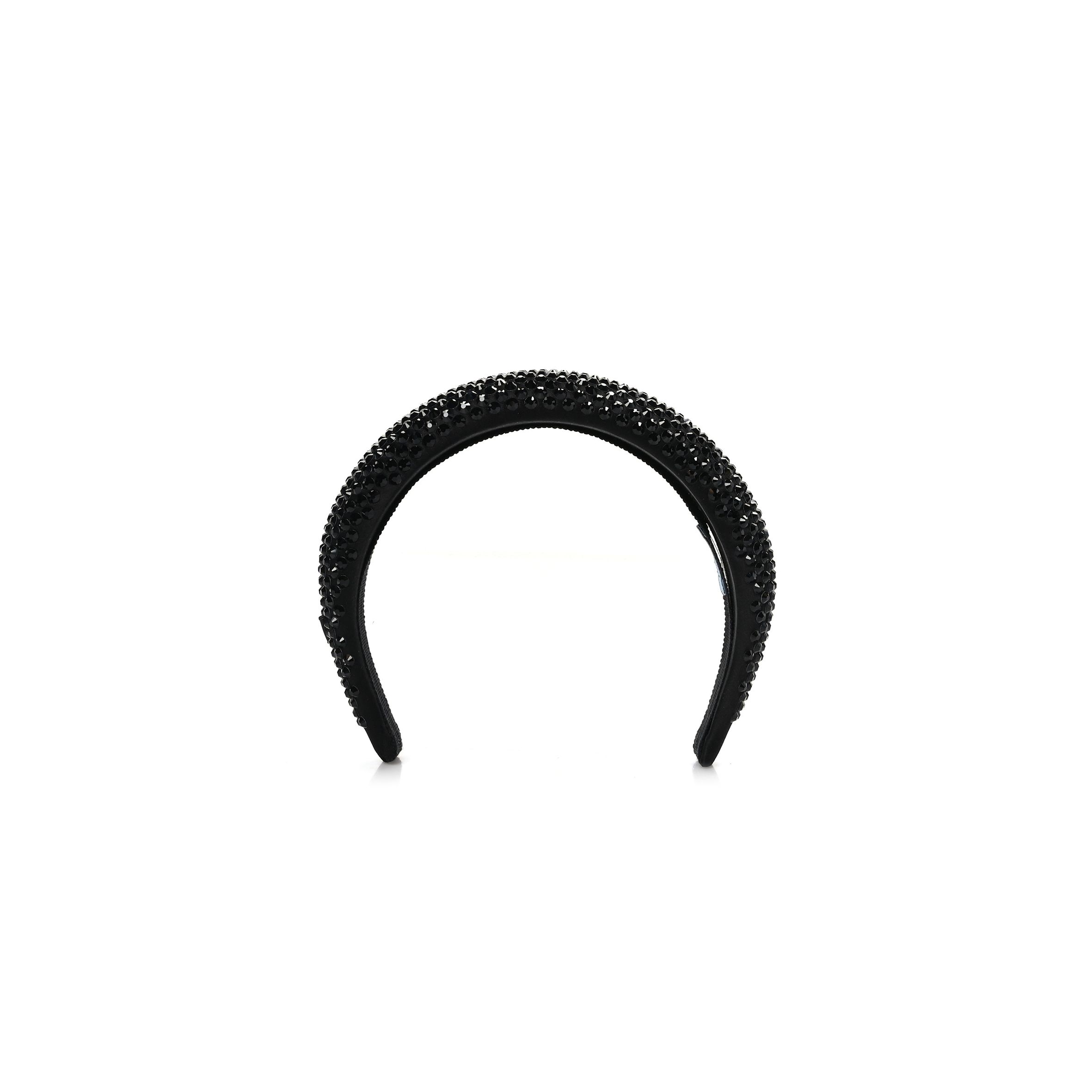 PRADA SATIN CRYSTAL EMBELLISHED HEADBAND BLACK