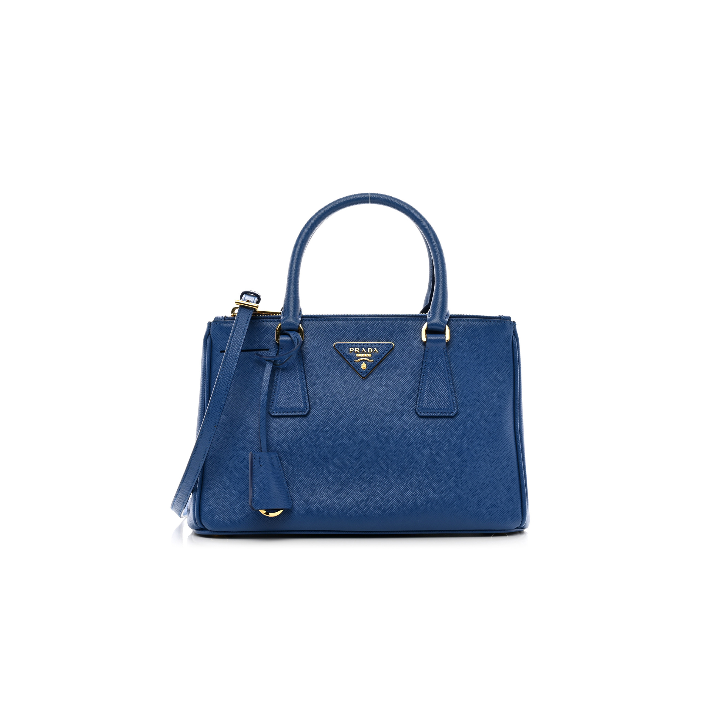 PRADA SAFFIANO LUX MINI GALLERIA DOUBLE ZIP TOTE AZZURO (27*17*12cm)