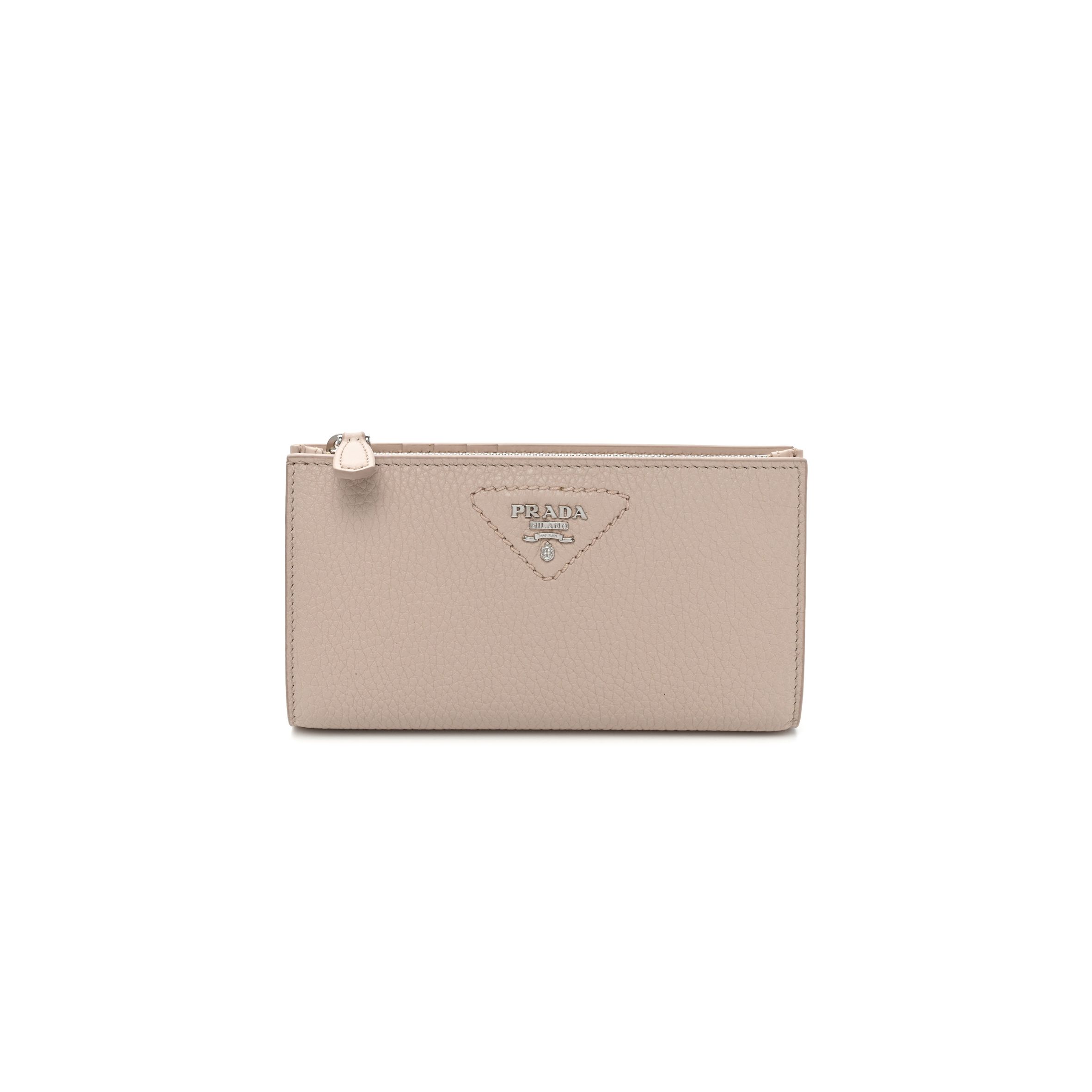 PRADA VITELLO DAINO TRIANGLE CONTINENTAL ZIP WALLET NINFEA (16*10*2cm)