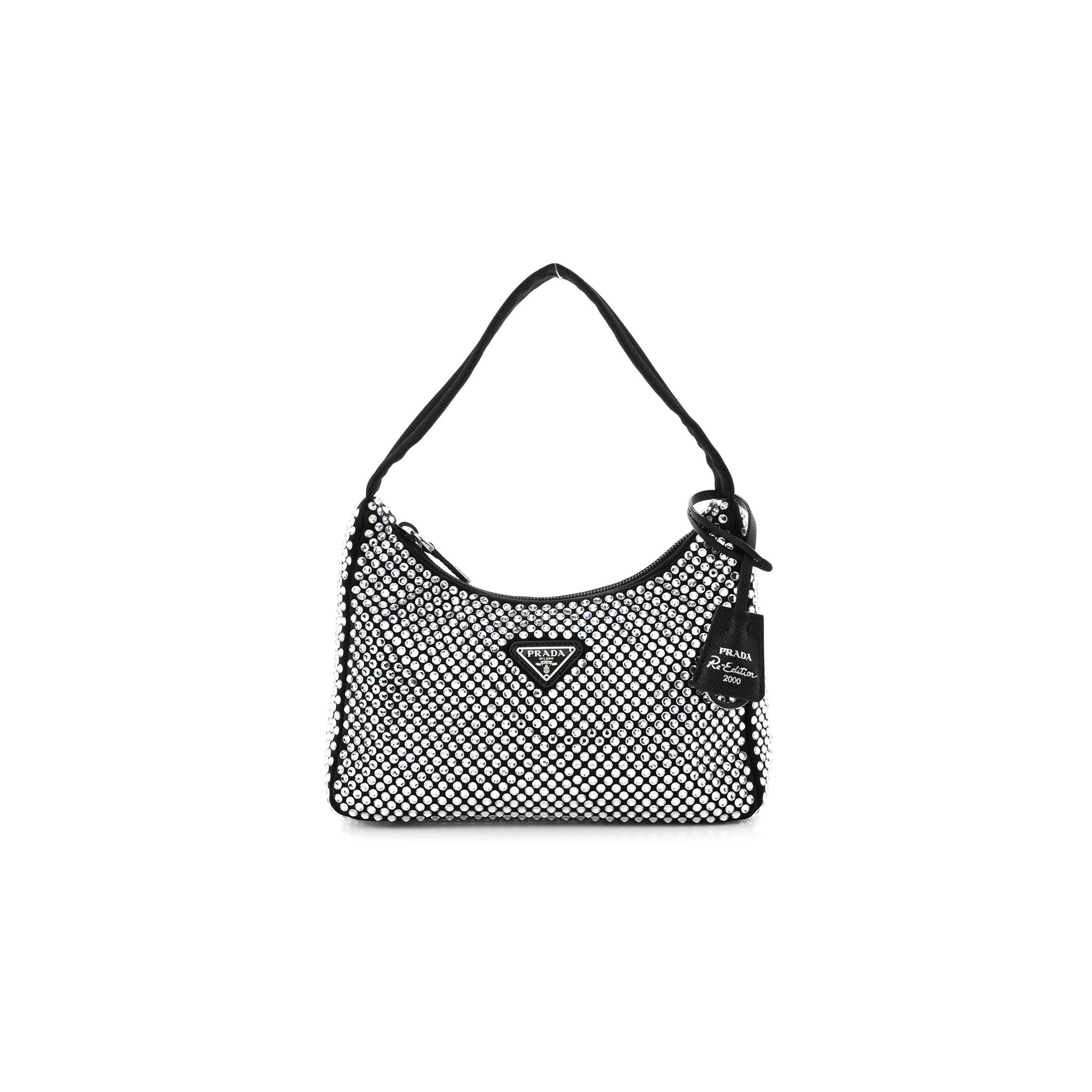 PRADA SATIN CRYSTAL MINI RE-EDITION 2000 BAG BLACK (22*17*6cm)