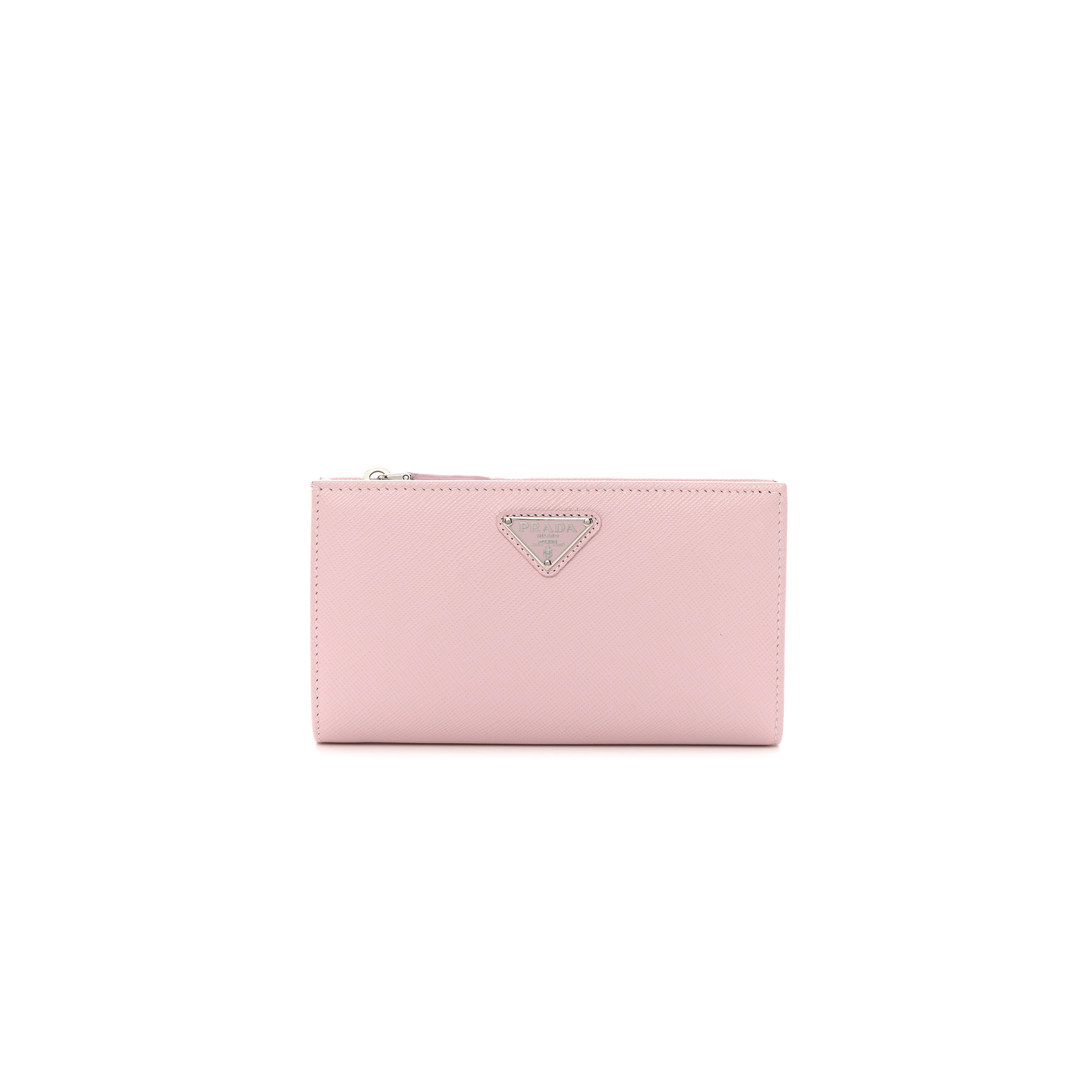 PRADA SAFFIANO TRIANGLE CONTINENTAL ZIP WALLET ALABASTER (16*9*2cm)