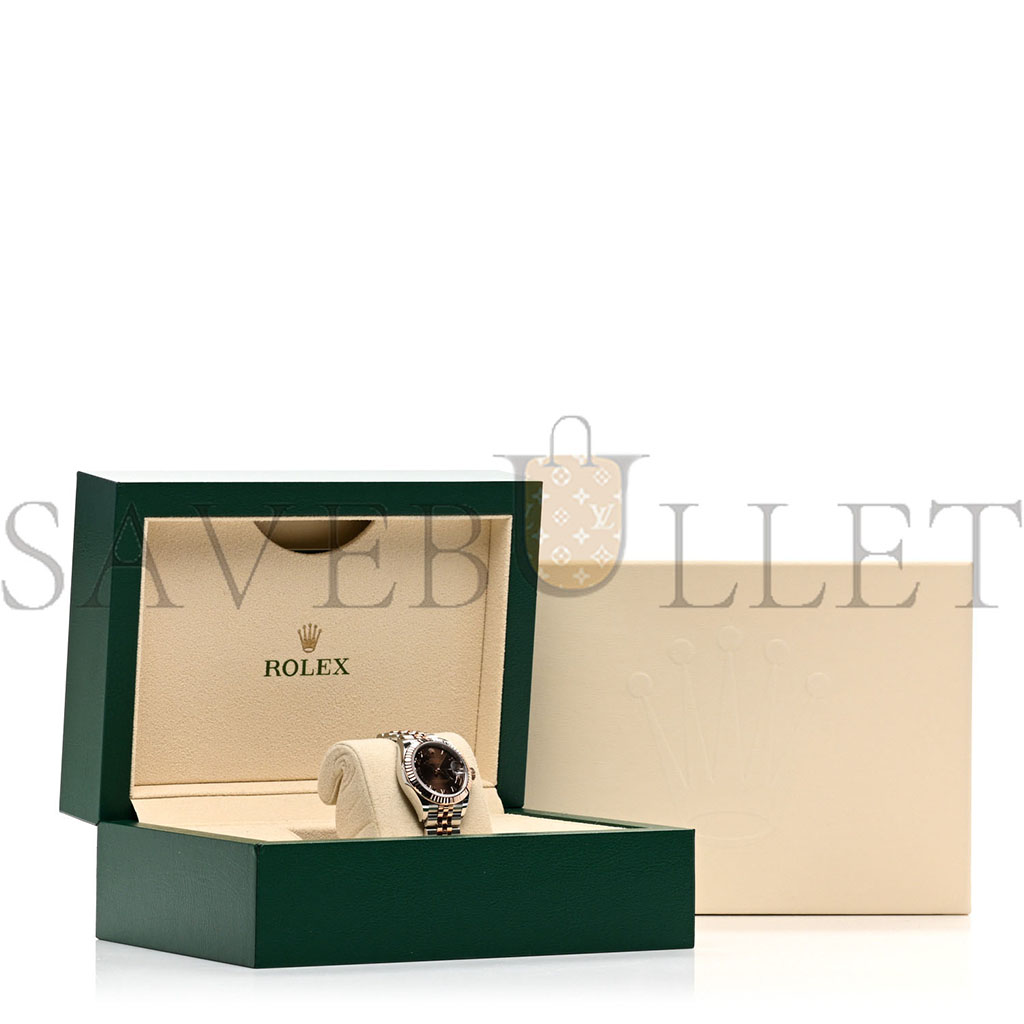 ROLEX STAINLESS STEEL 18K EVEROSE GOLD 28MM OYSTER PERPETUAL DATEJUST WATCH CHOCOLATE ROMAN 279171