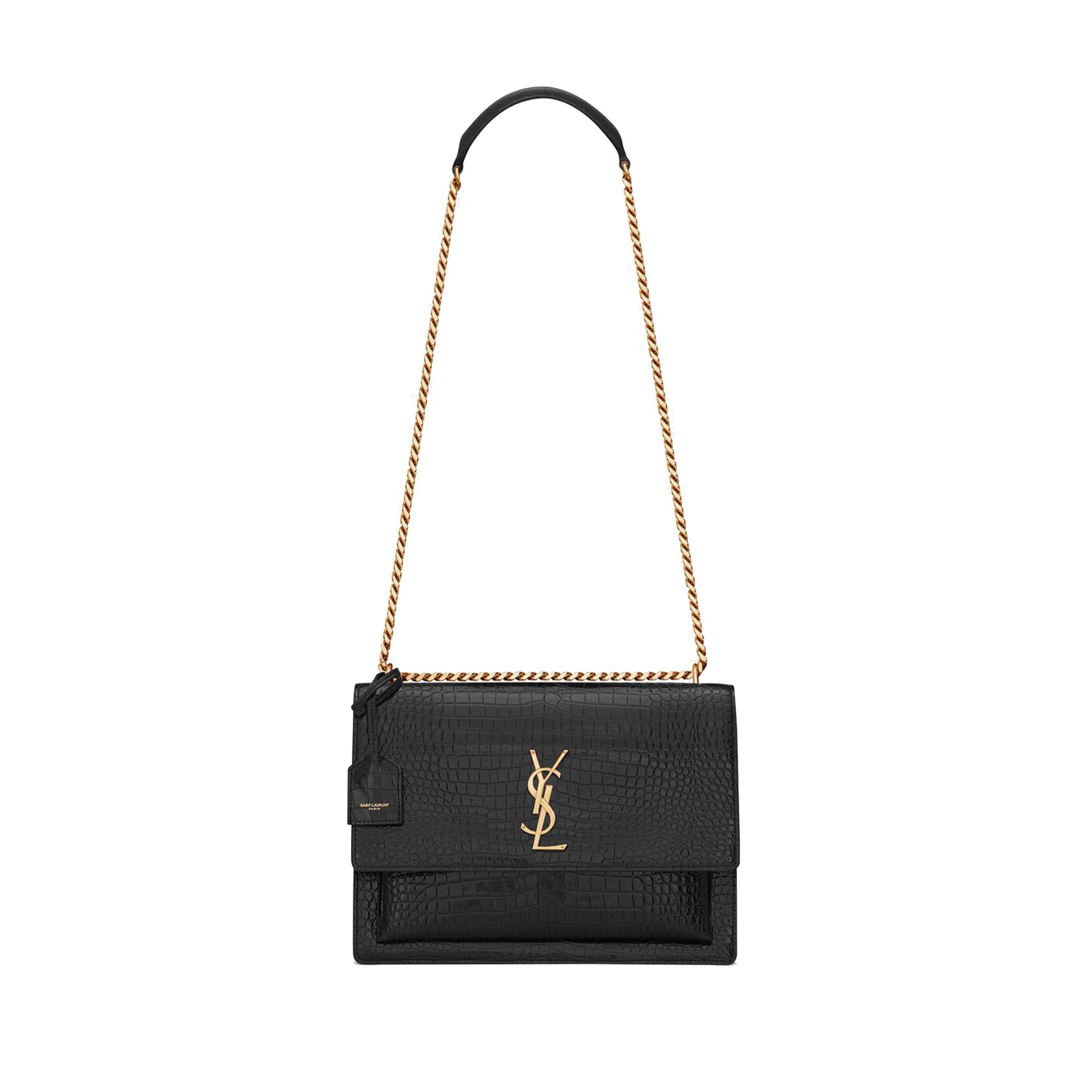 YSL SUNSET LARGE CHAIN BAG IN CROCODILE-EMBOSSED SHINY LEATHER 498779DND0J1000 (27*18*8cm)