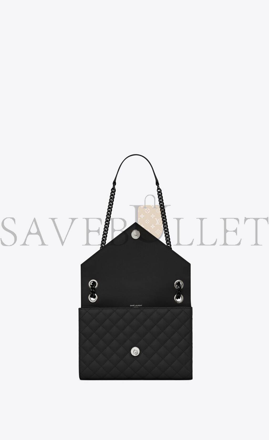 YSL ENVELOPE MEDIUM CHAIN BAG IN MIX MATELASS&EACUTE; GRAIN DE POUDRE EMBOSSED LEATHER 600185BOW981000 (24*17.5*6cm)