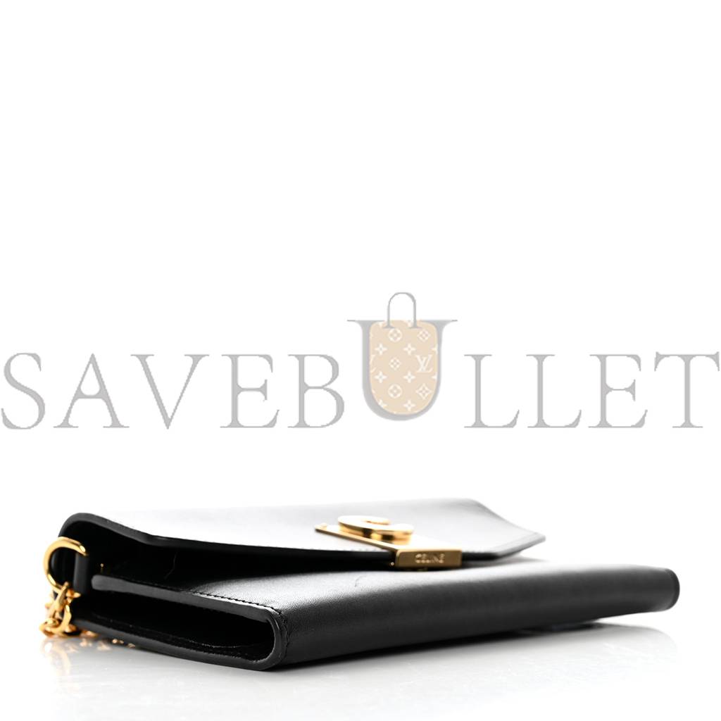 CELINE SHINY SMOOTH CALFSKIN C PHONE HOLDER WALLET ON CHAIN BAG BLACK (15*10*3cm)