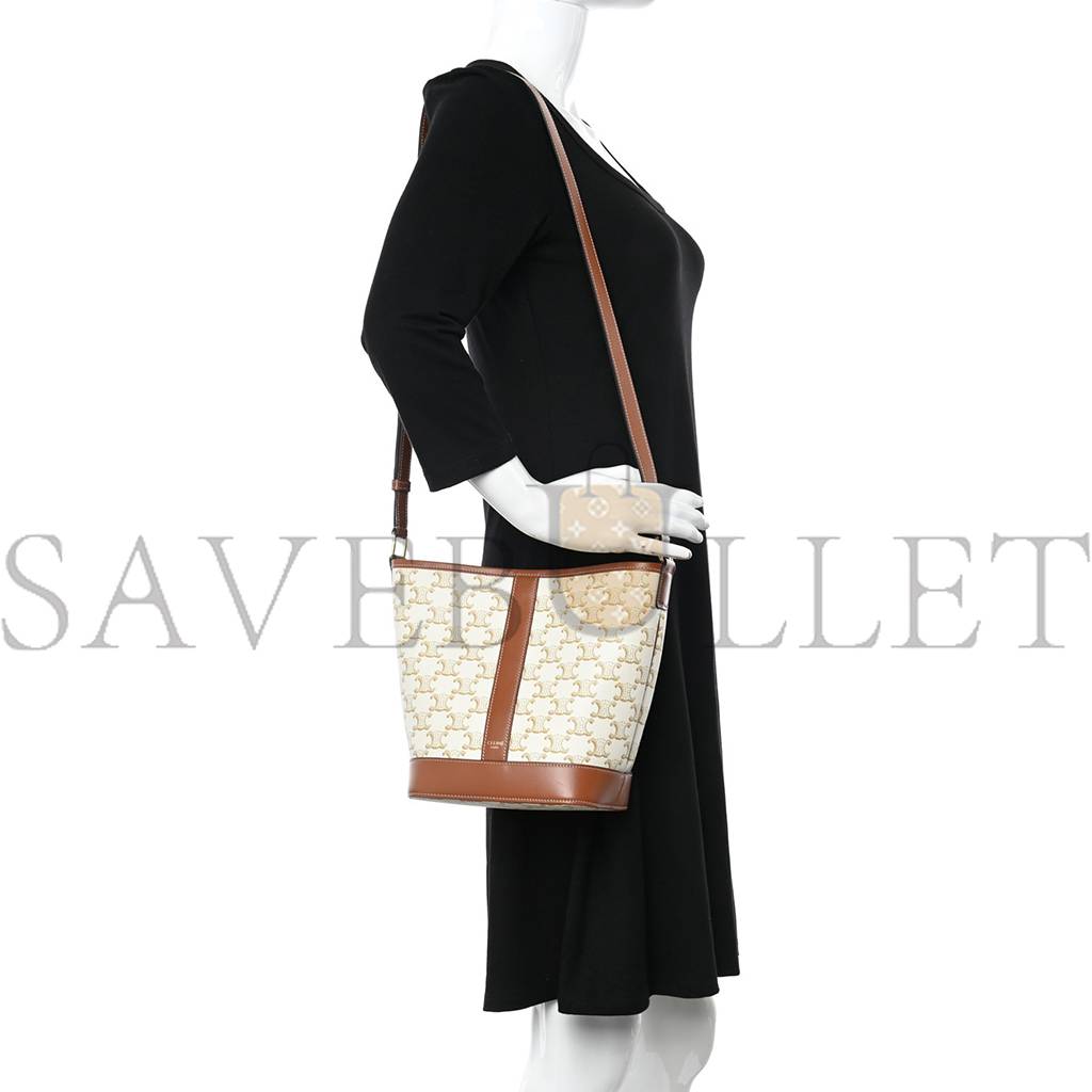 CELINE TRIOMPHE CANVAS CALFSKIN SMALL BUCKET BAG WHITE (22*18*13cm)