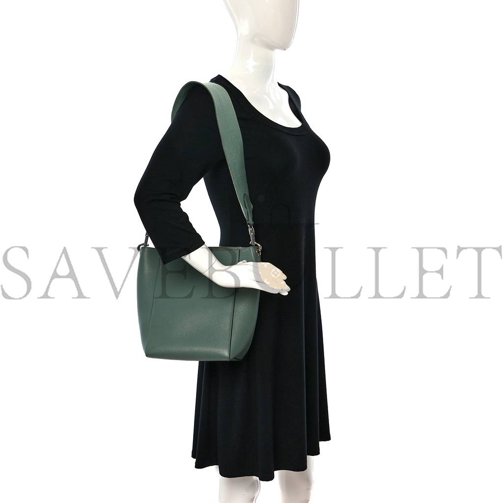 CELINE SOFT GRAINED CALFSKIN SMALL SANGLE BUCKET BAG GREEN (25*18*13cm)