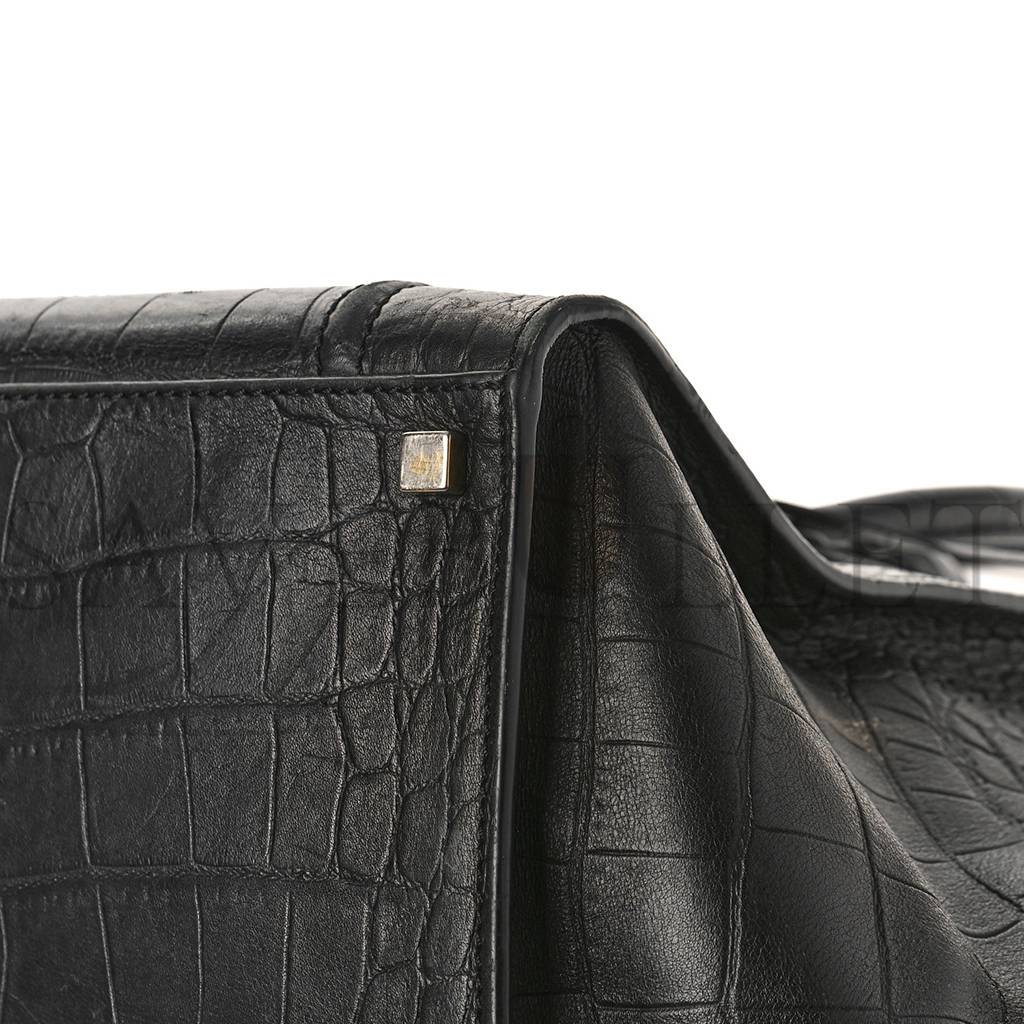 CELINE CROCODILE EMBOSSED CALFSKIN MEDIUM PHANTOM LUGGAGE BLACK (30*27*24cm)