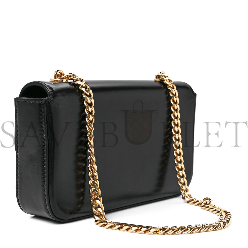 CELINE SHINY CALFSKIN CUIR TRIOMPHE CHAIN SHOULDER BAG BLACK (20*11*4cm)