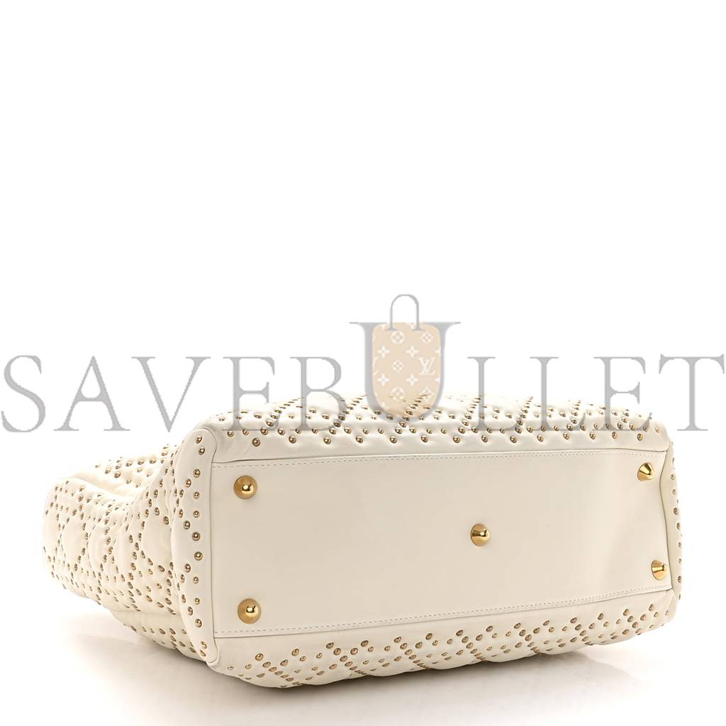 DIOR LAMBSKIN CANNAGE STUDDED LARGE SUPPLE LADY DIOR WHITE (30*25*11.4cm)