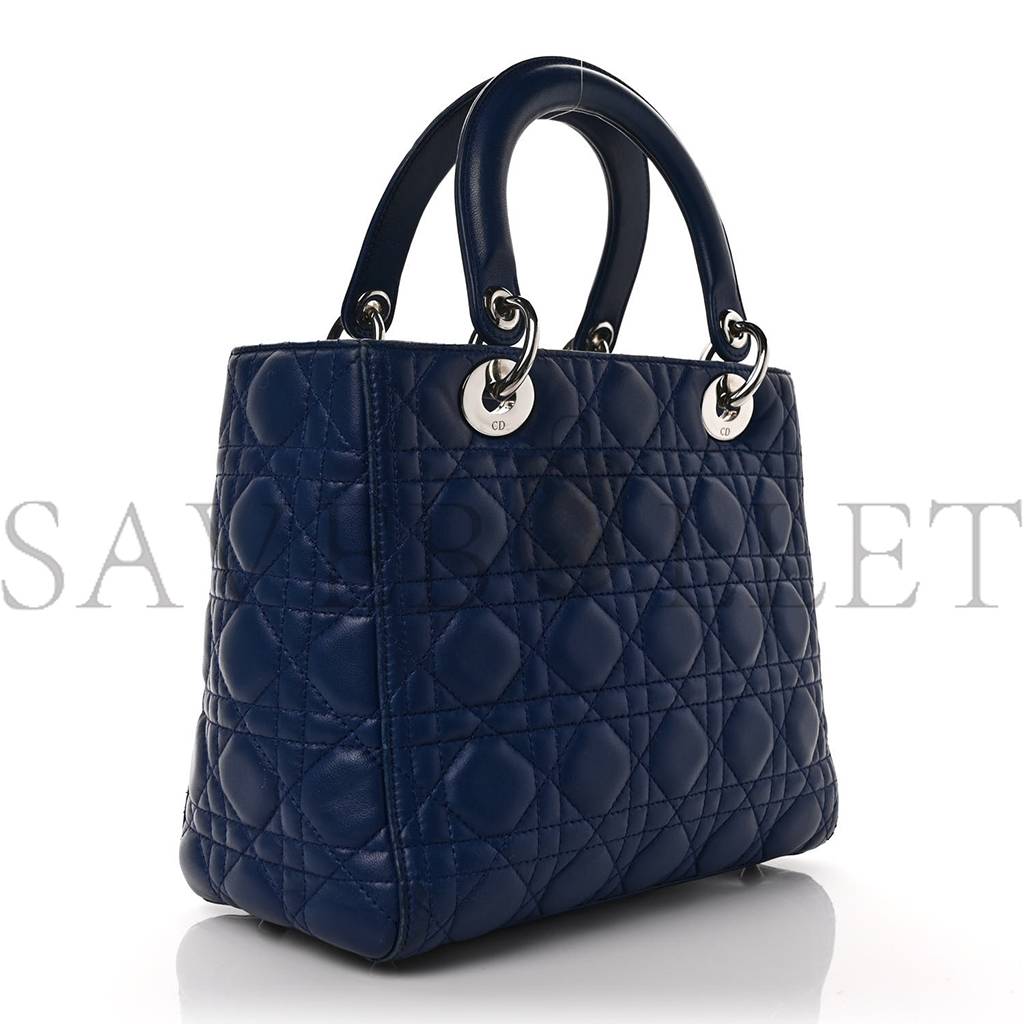 DIOR LAMBSKIN CANNAGE MEDIUM LADY DIOR NAVY (24*20*11.4cm)