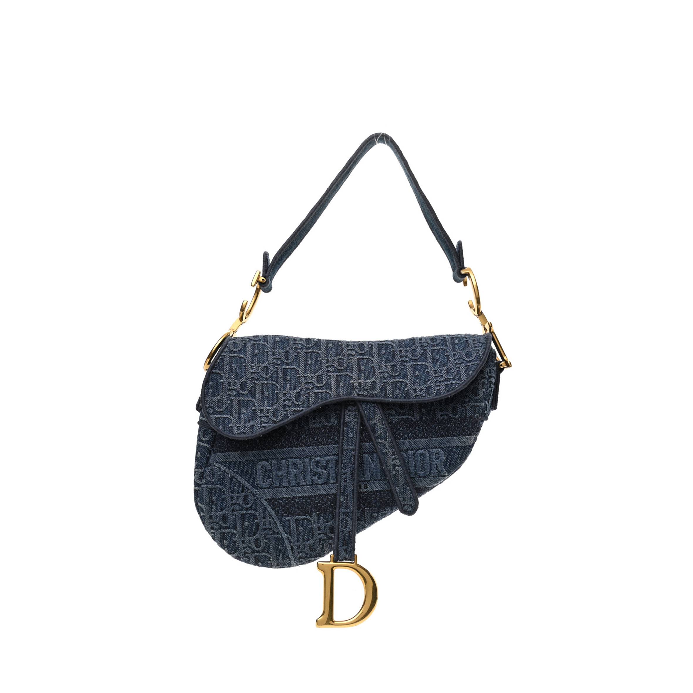 DIOR OBLIQUE EMBROIDERED SADDLE BAG DENIM BLUE (25*22*5.7cm)